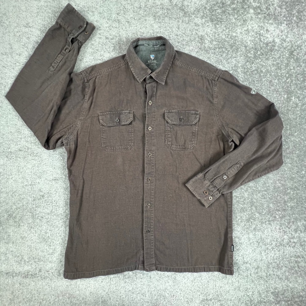 Kuhl Dillingr Flannel Shirt Mens Large Brown Cotton Tencel Button Up Long Sleeve